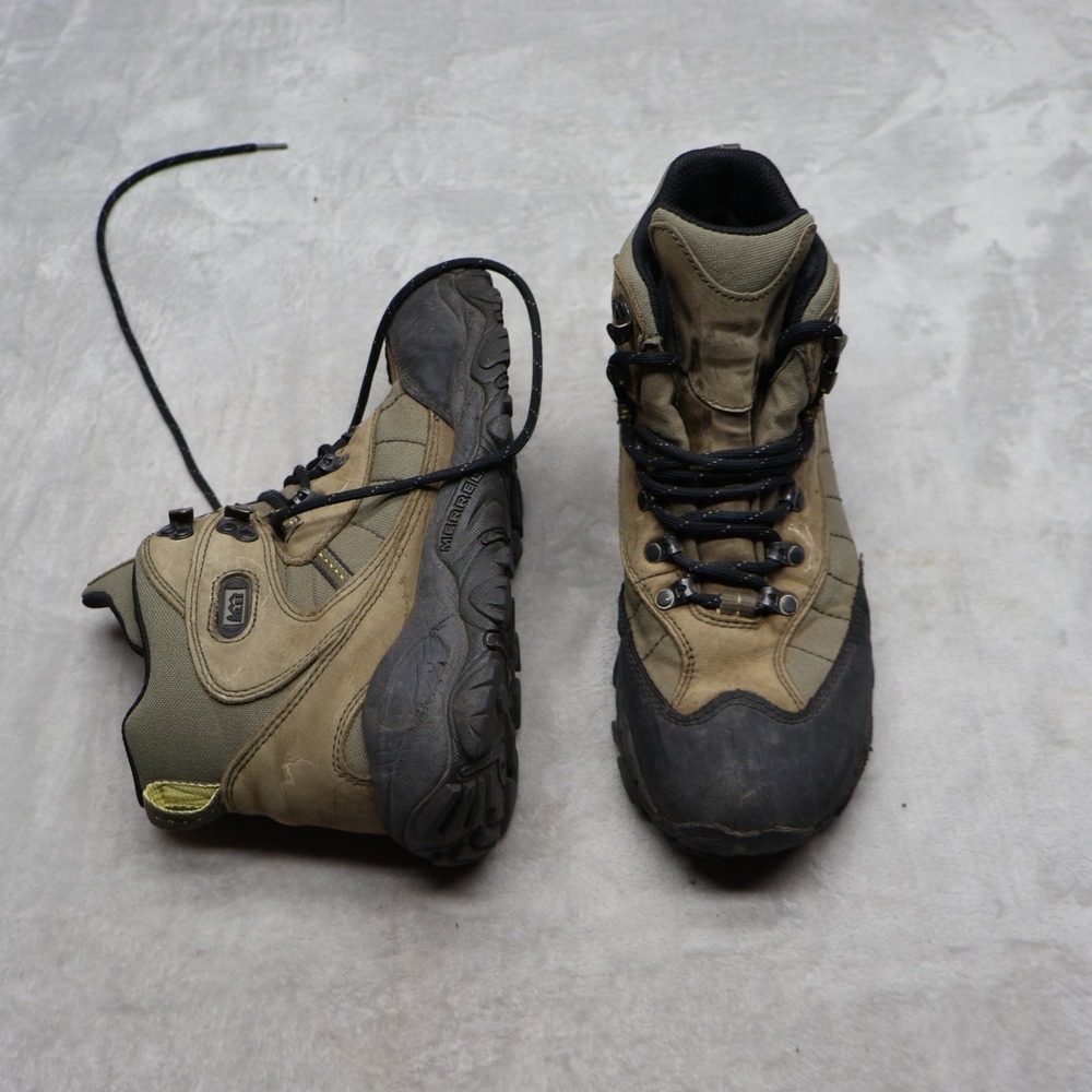 REI Mens 11.5 Hiking Boots Green Monarch II Mid Lichen Leather Gorpcore VTG